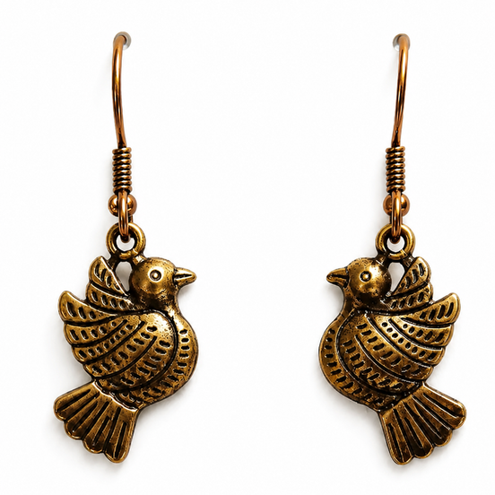 Antiqued Copper Bird Earrings