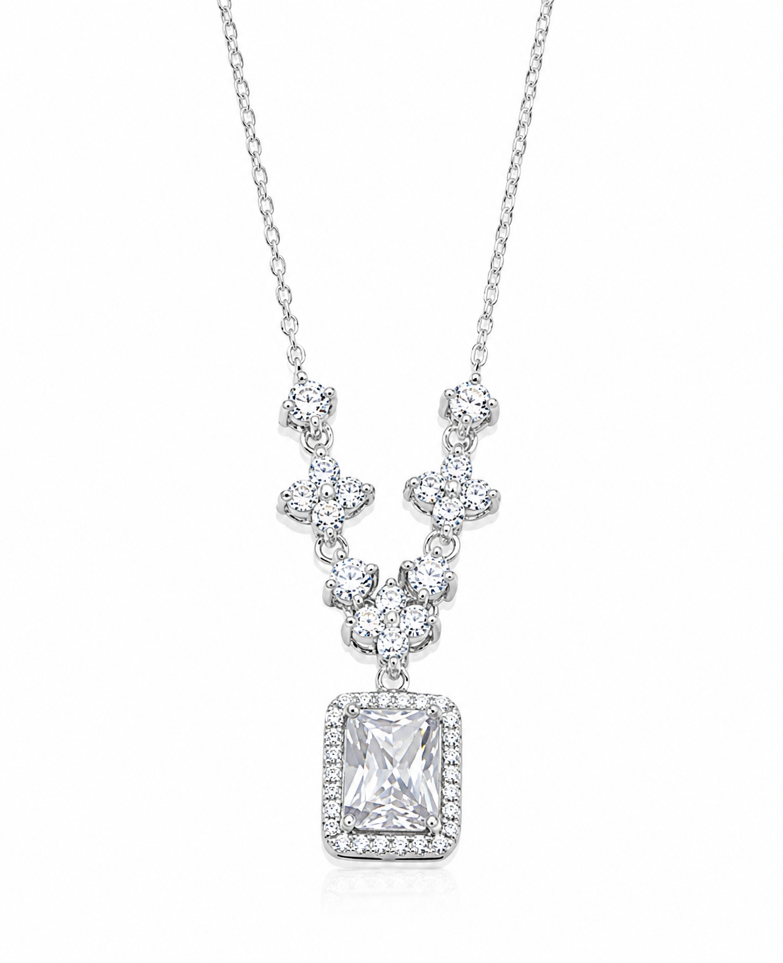 CZ and Sterling Princess Drop Necklace Adjustable 18 to 20 Inch