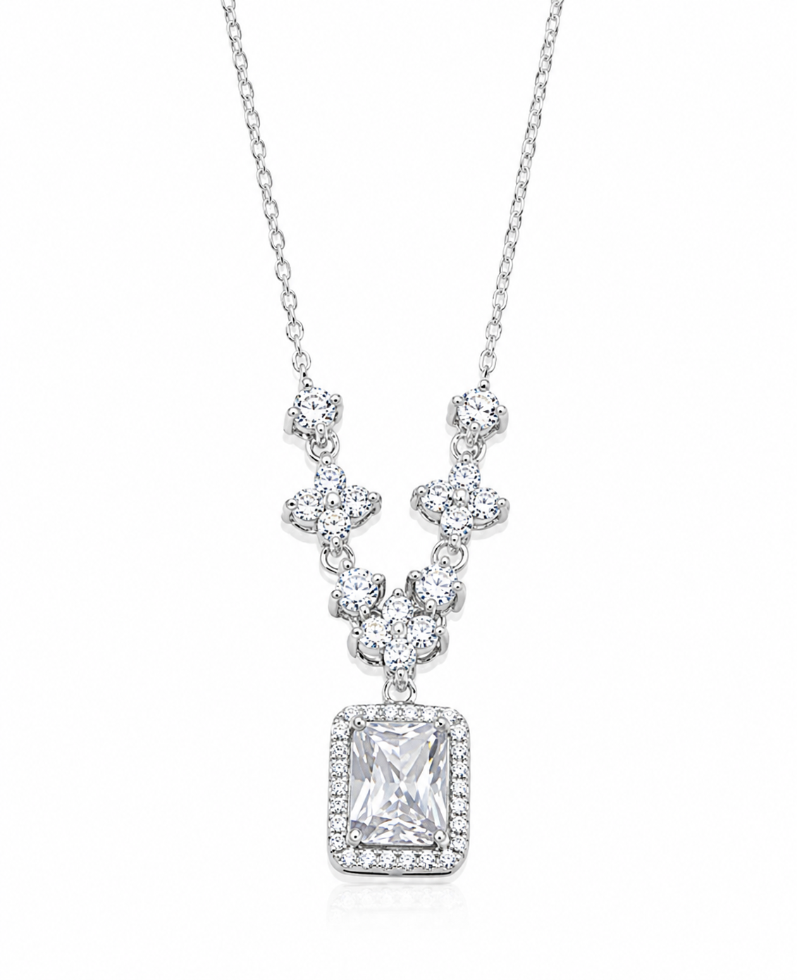 CZ and Sterling Princess Drop Necklace Adjustable 18 to 20 Inch