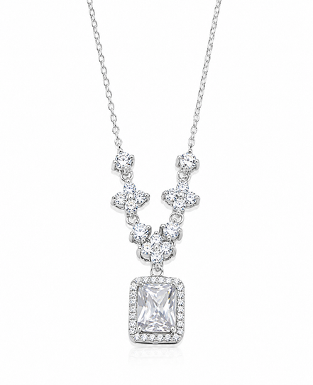 CZ and Sterling Princess Drop Necklace Adjustable 18 to 20 Inch
