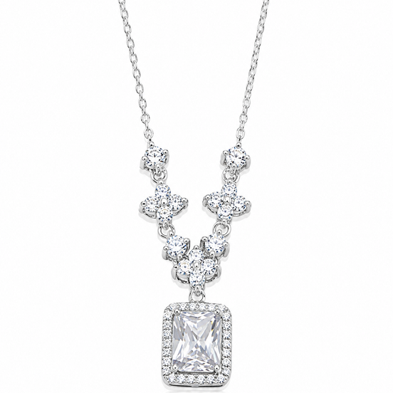 CZ and Sterling Princess Drop Necklace Adjustable 18 to 20 Inch