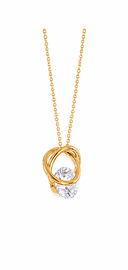 Faceted CZ and Gold Over Sterling Floating Pendant 18 Inch Chain