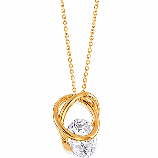 Faceted CZ and Gold Over Sterling Floating Pendant 18 Inch Chain