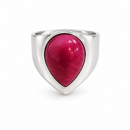 Ruby Pear Shaped Cabochon Sterling Silver Ring