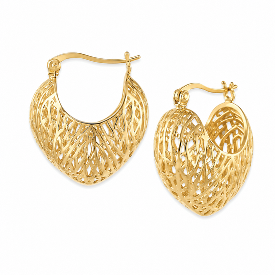Gold over Sterling Cut-out Design Hoop Pierced Earrings