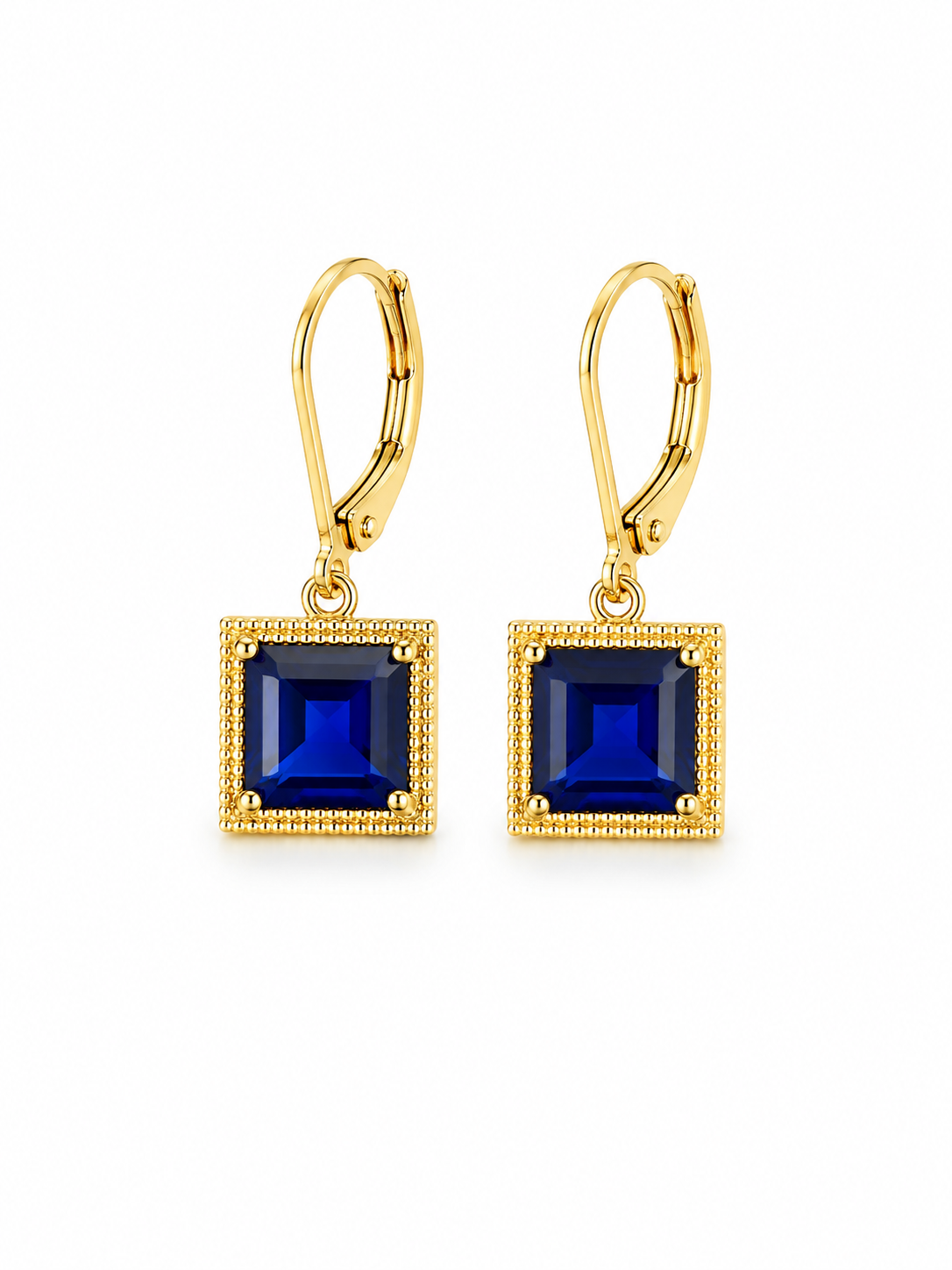 Created Sapphire and Gold Plated Earrings