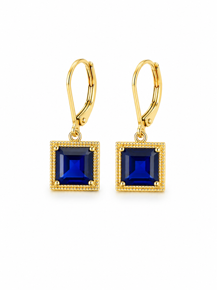 Created Sapphire and Gold Plated Earrings