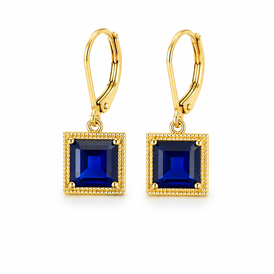 Created Sapphire and Gold Plated Earrings