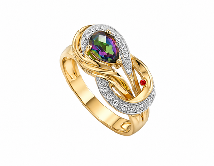 18K Over Sterling Mystic Topaz and Diamond Ring