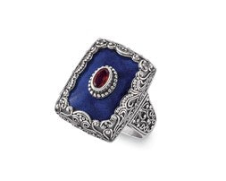 Lapis and Garnet Antiqued Sterling Ring