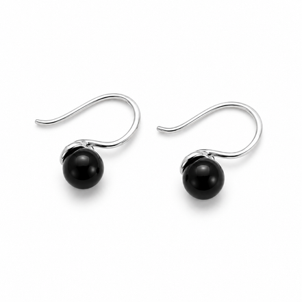 Sterling and Onyx Silver Swoop Earrings
