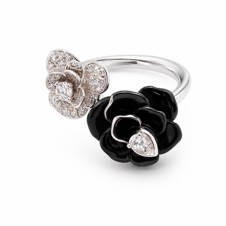 Black Enamel CZ and Sterling Twilight Ring