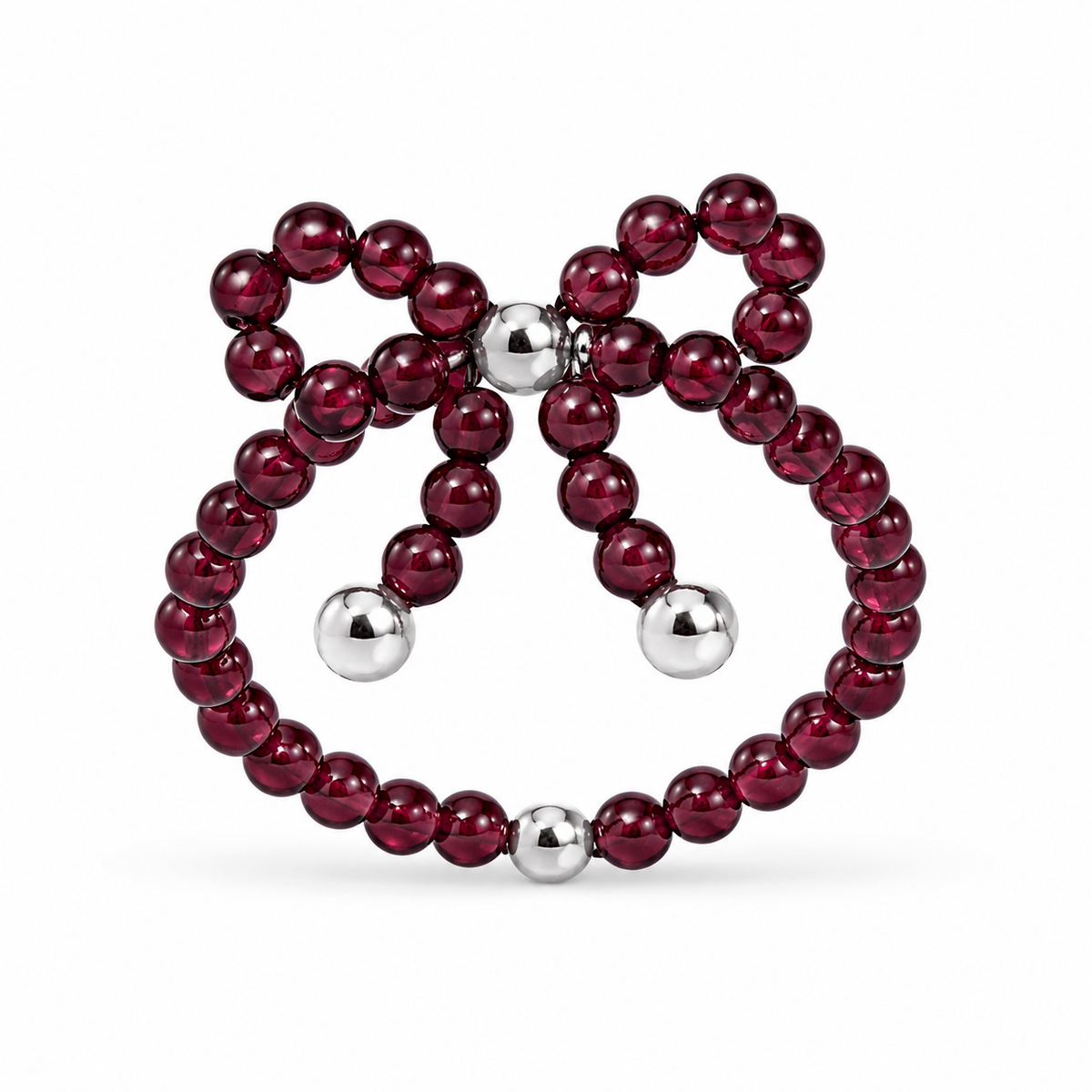 Garnet and Silver Beaded Stretch Ring