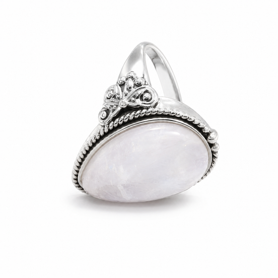 Rainbow Moonstone and Sterling Teardrop Ring