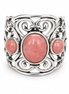 Rhodochrosite and Sterling Scroll Wide Band Ring