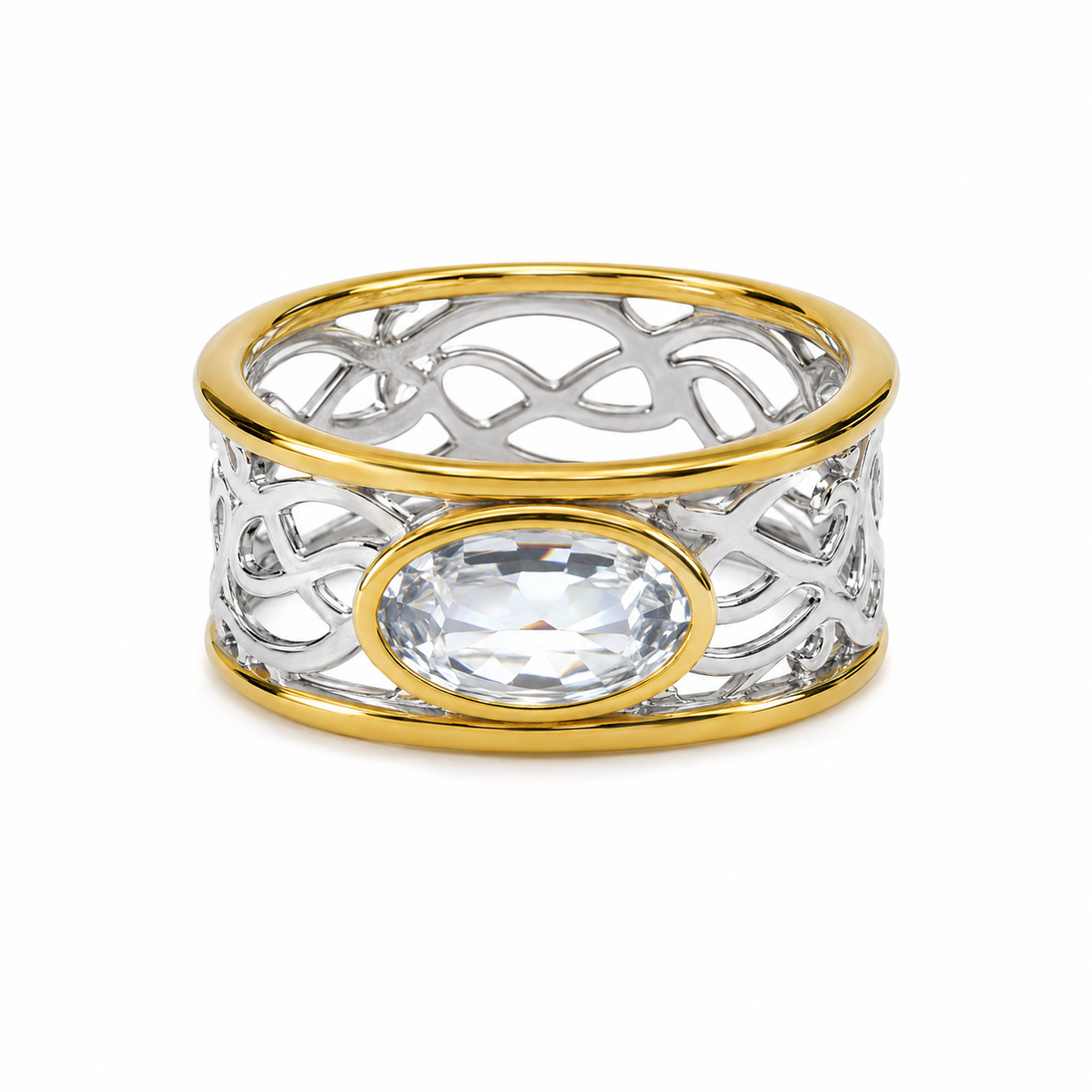 Sky Blue Topaz and 14K Two-Tone Over Sterling Band Ring