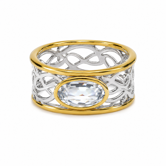 Sky Blue Topaz and 14K Two-Tone Over Sterling Band Ring