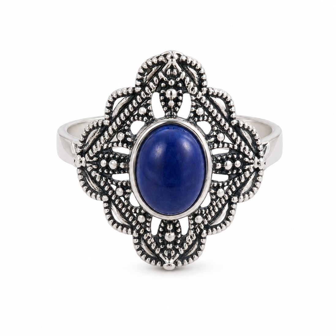 Lapiz and Sterling Refined Lacework Ring