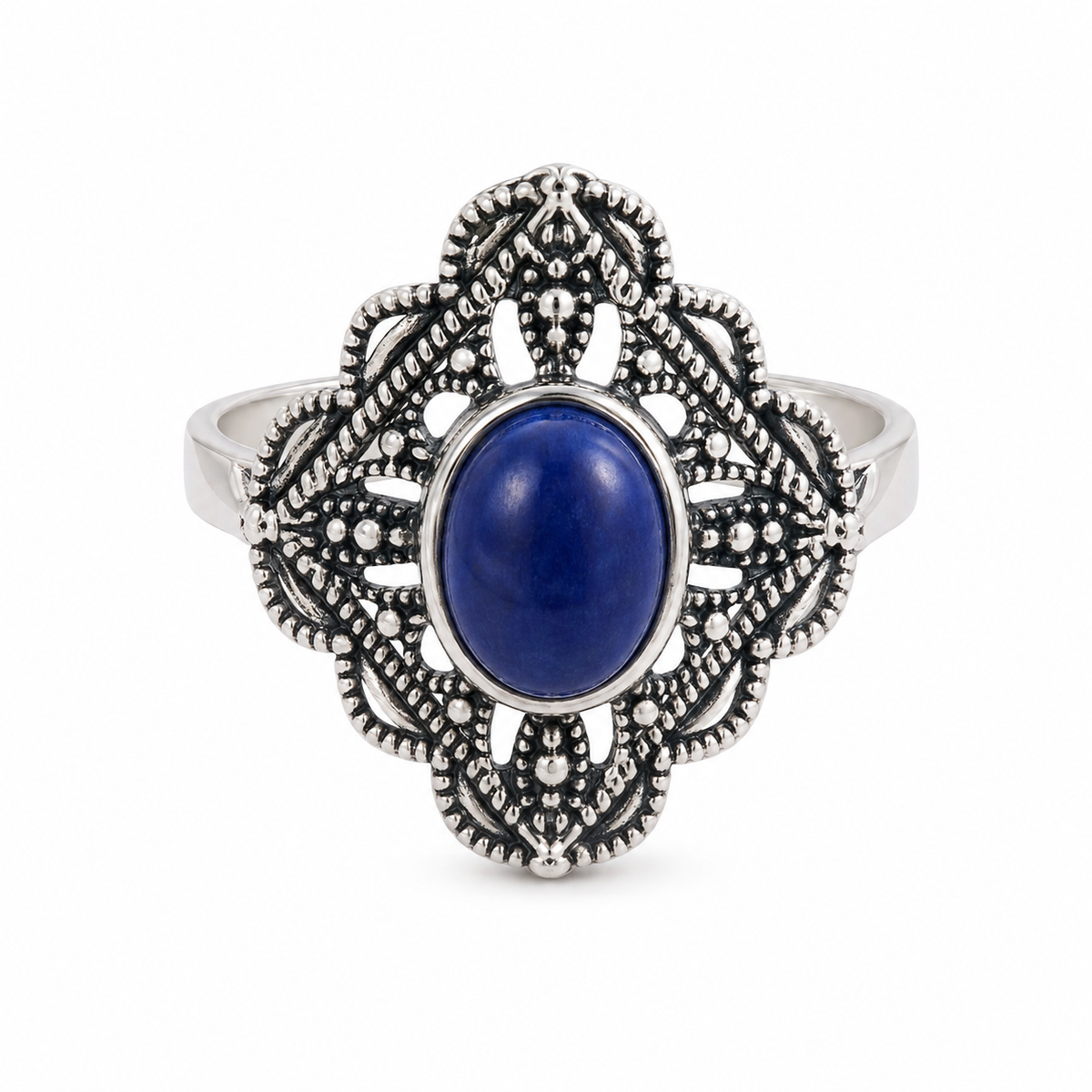 Lapiz and Sterling Refined Lacework Ring