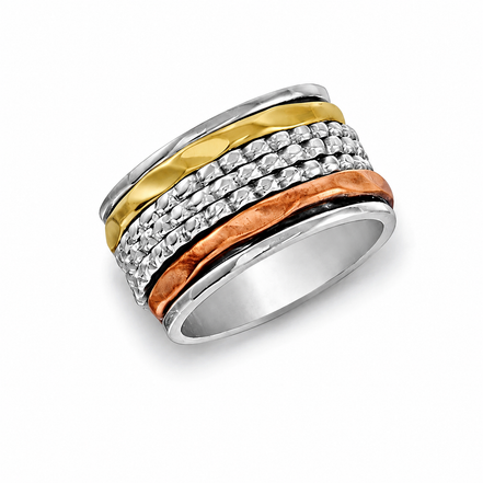 Antiqued Sterling Copper and Brass Spinner Ring