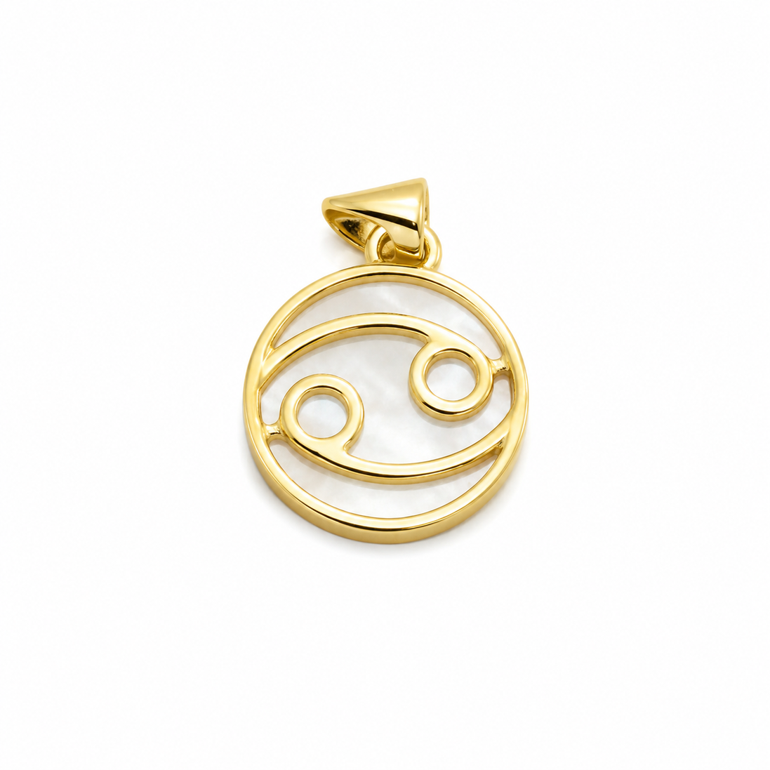 Mother of Pearl and Gold over Sterling Cancer Pendant