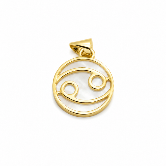 Mother of Pearl and Gold over Sterling Cancer Pendant