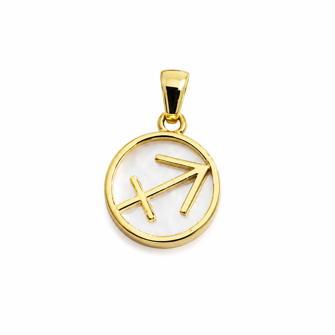 Mother of Pearl and Gold over Sterling Sagitarius Pendant