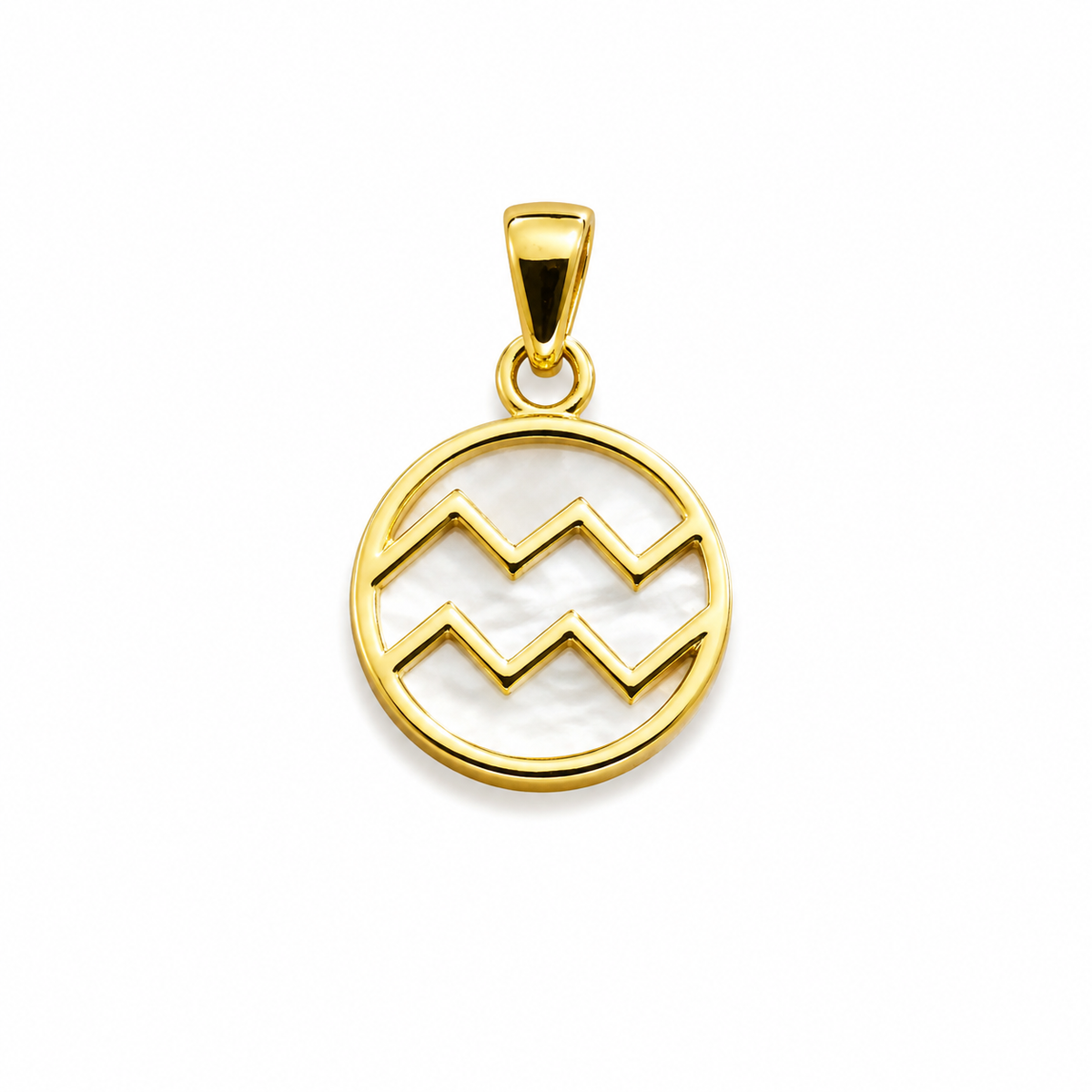 Mother of Pearl and Gold over Sterling Aquarius Pendant