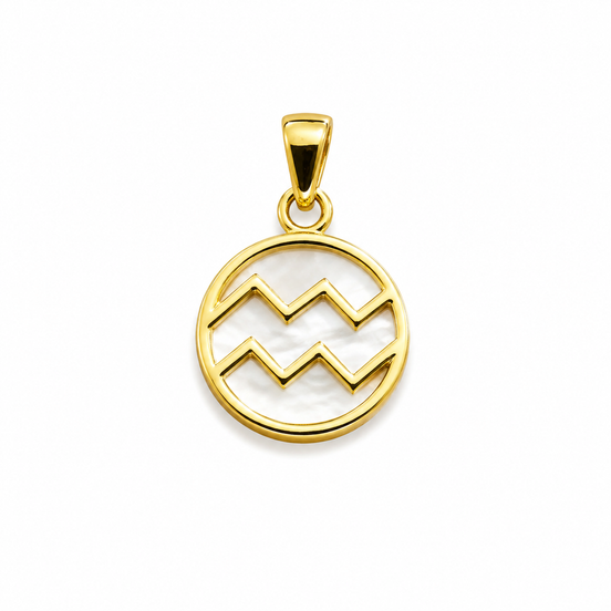 Mother of Pearl and Gold over Sterling Aquarius Pendant