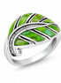 Green Turquoise and Sterling Swayed Leaf Ring