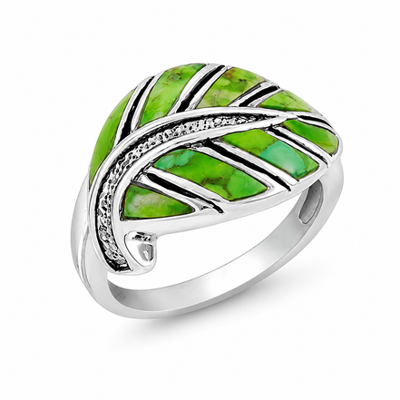 Green Turquoise and Sterling Swayed Leaf Ring