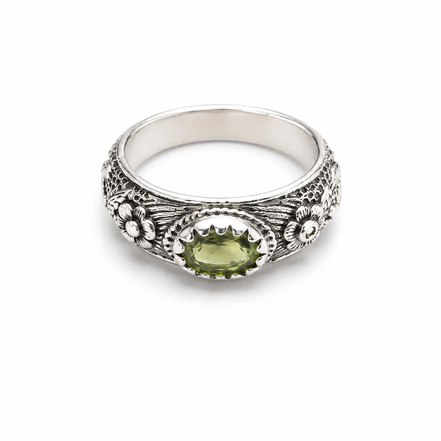 Peridot and Tourmaline and Sterling Floral Band Ring