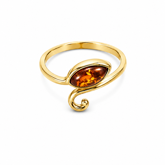 Amber and 18K Gold over Sterling Bypass Ring