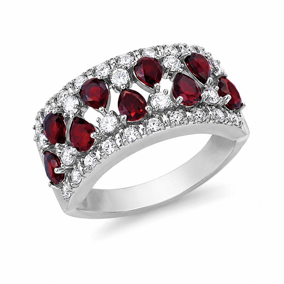 Garnet CZ and Sterling Wide Band Ring