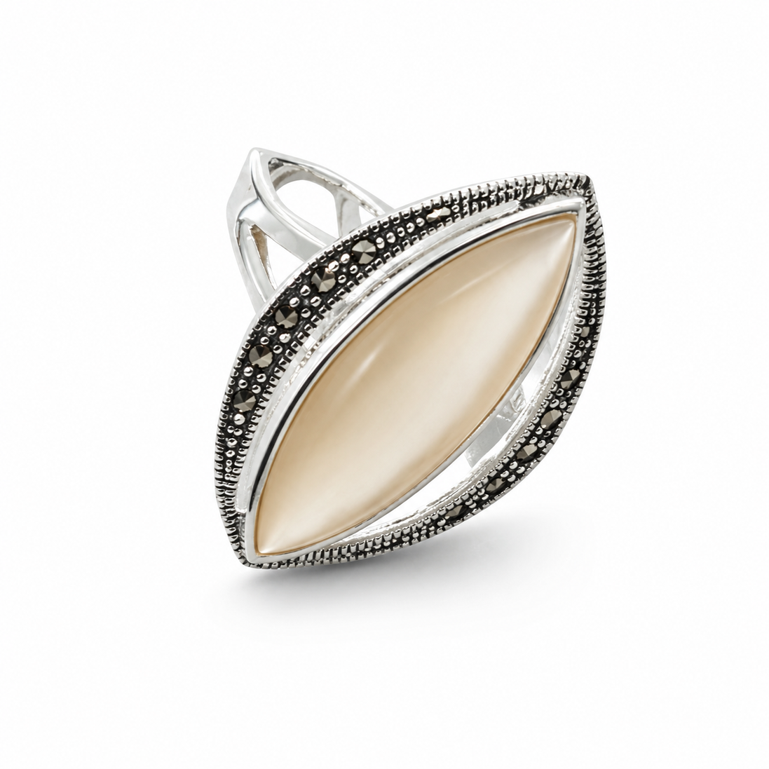 Freshwater Pearl Marcasite and Sterling Ring