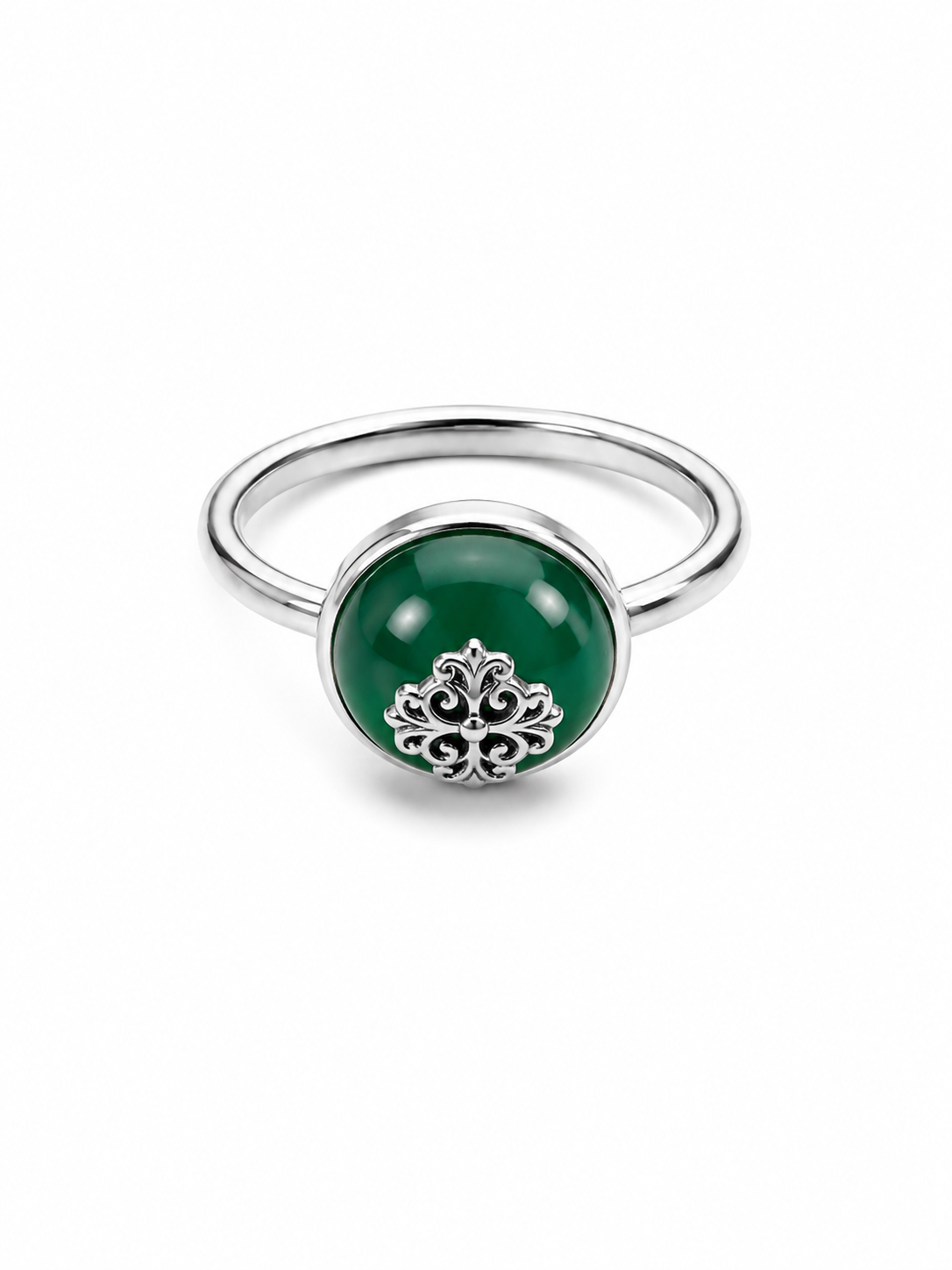 Green Agate and Sterling Cabochon Ring