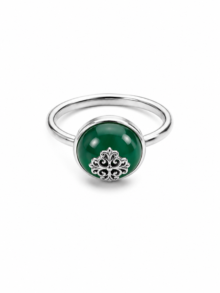 Green Agate and Sterling Cabochon Ring
