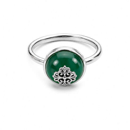 Green Agate and Sterling Cabochon Ring