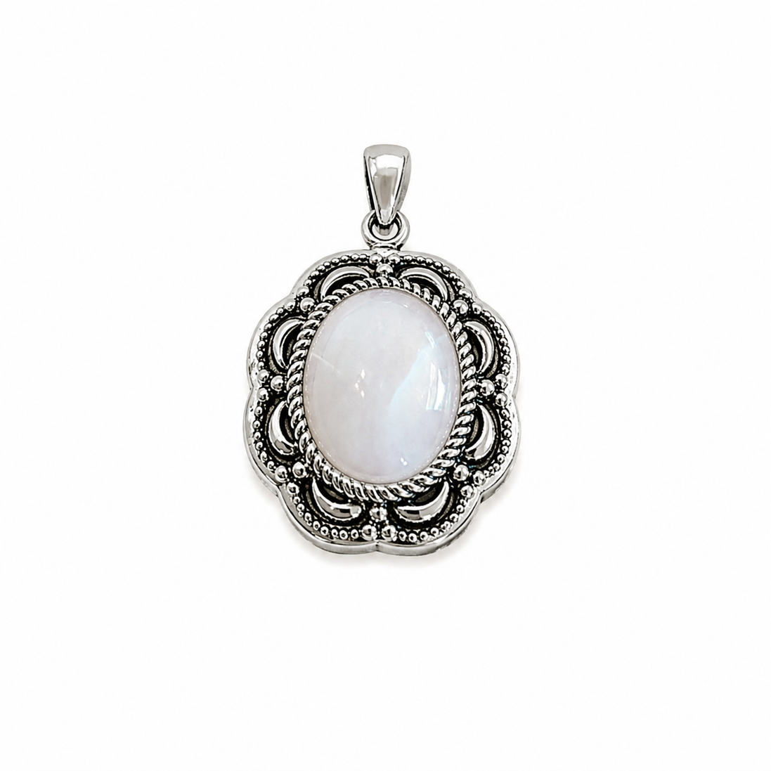 Rainbow Moonstone and Cabochon Sterling Pendant