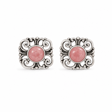 Rhodochrosite and Antiqued Sterling Post Earrings