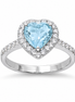 Blue Topaz and White Topaz and Sterling Heart Ring
