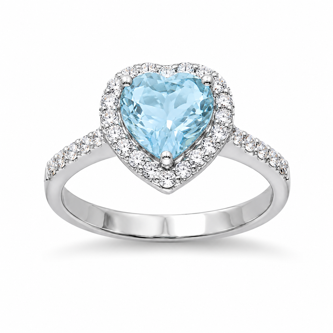 Blue Topaz and White Topaz and Sterling Heart Ring