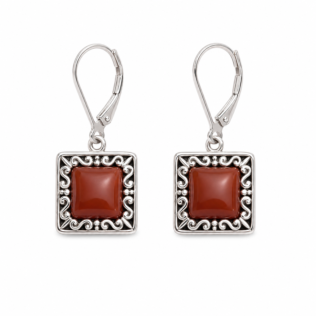 Red Jasper and Antiqued Silver Leverback Earrings