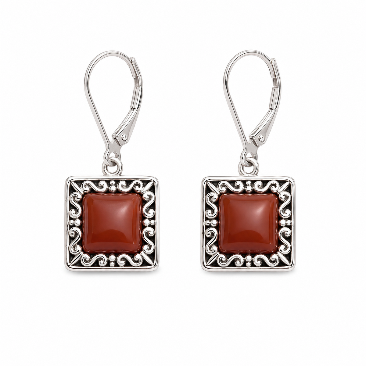 Red Jasper and Antiqued Silver Leverback Earrings