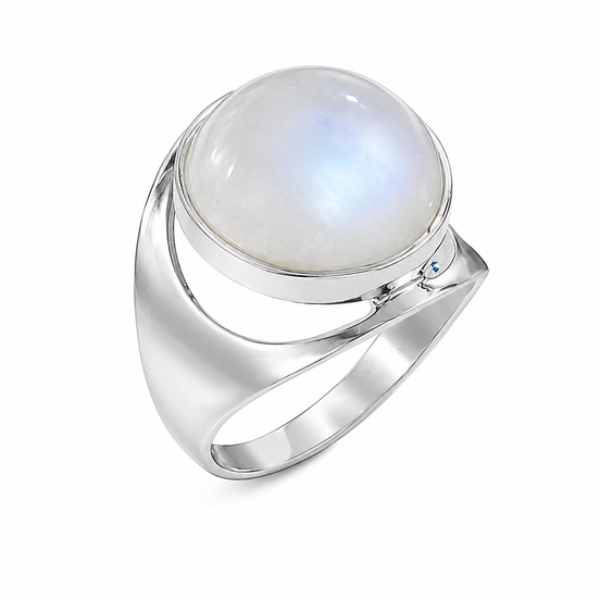 Cabochon Rainbow Moonstone and Sterling Ring