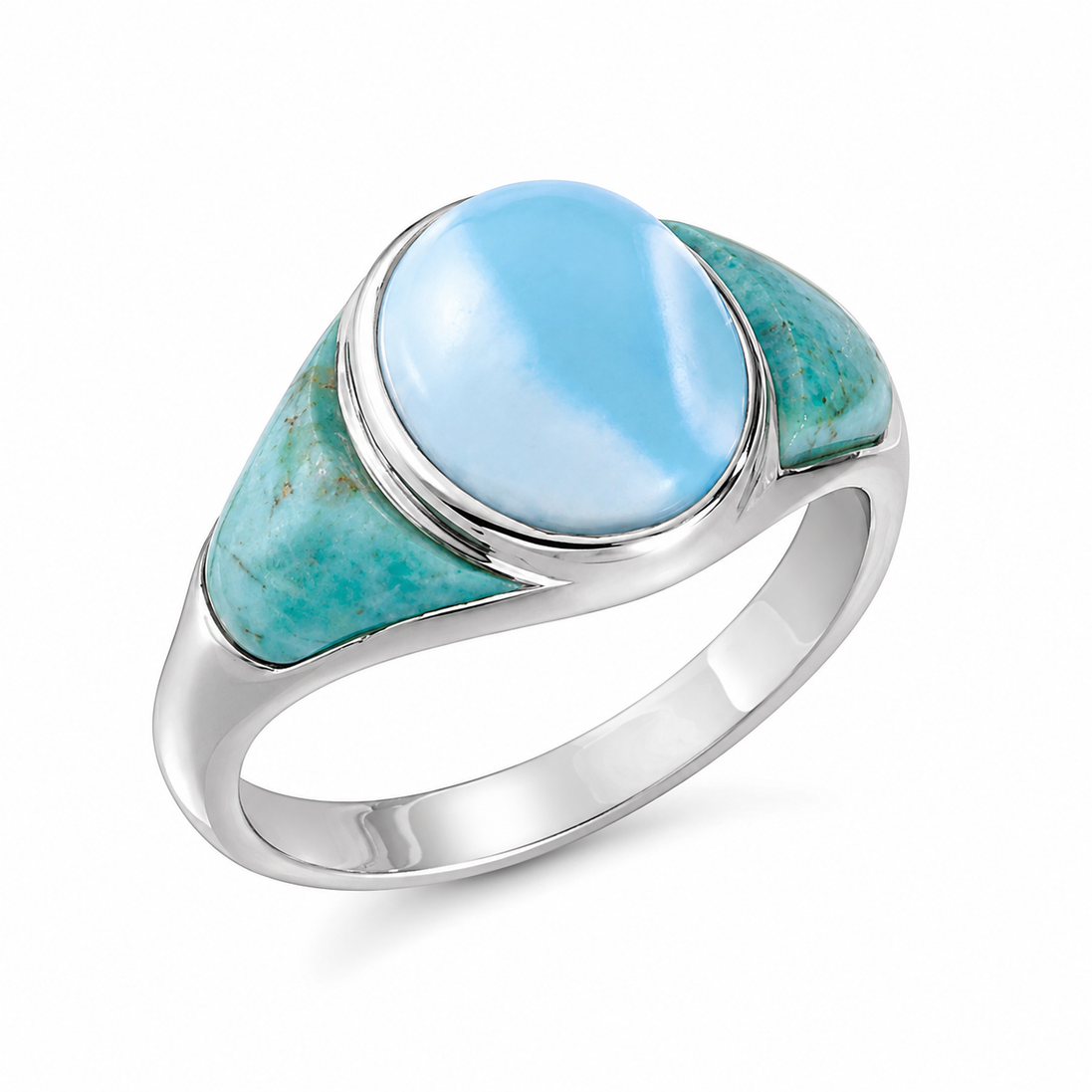 Larimar Turquoise and Sterling Bold Bezel Ring