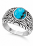 Turquoise and Antiqued Sterling Feathers Ring
