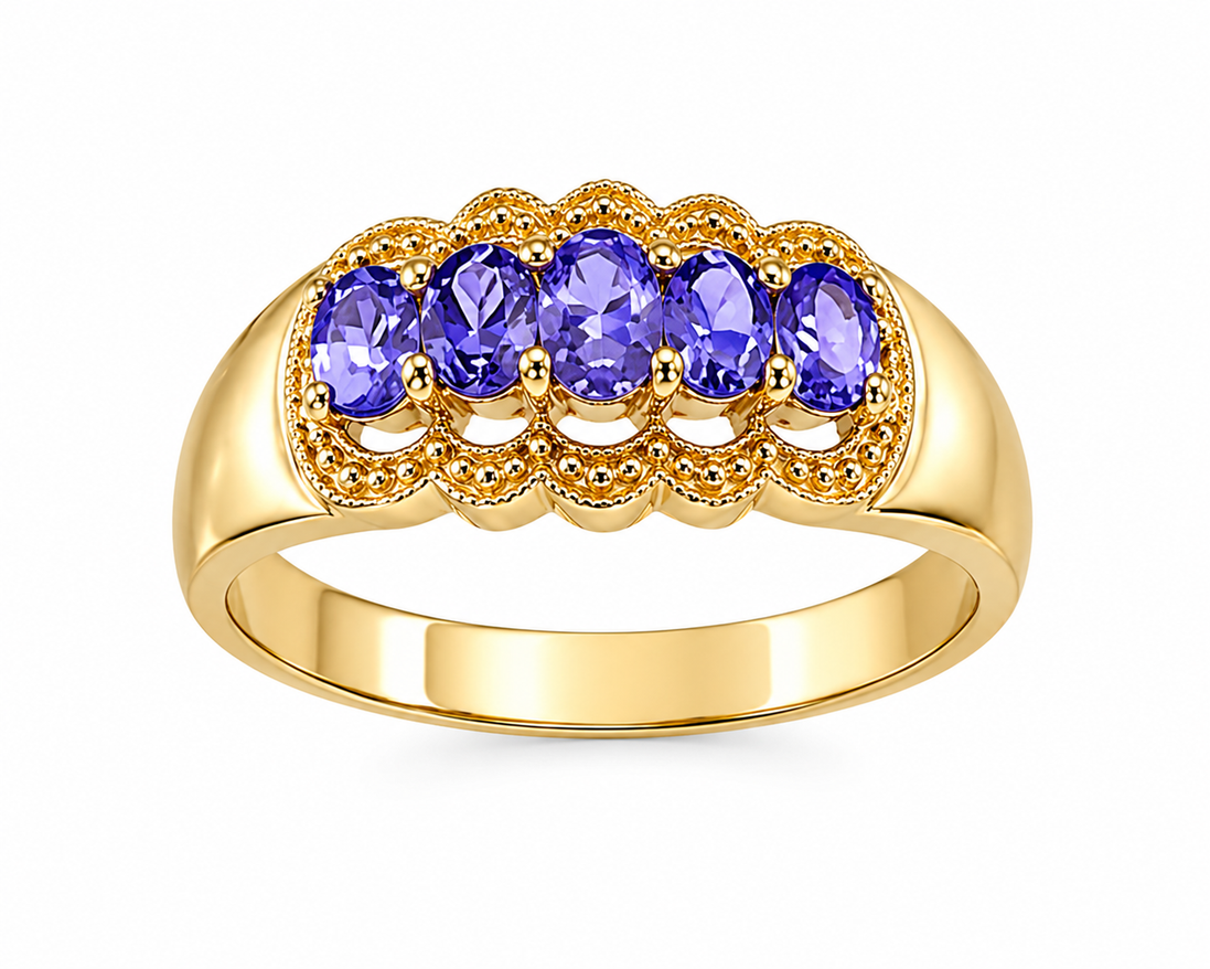 Tanzanite and Gold over Sterling Band Ring