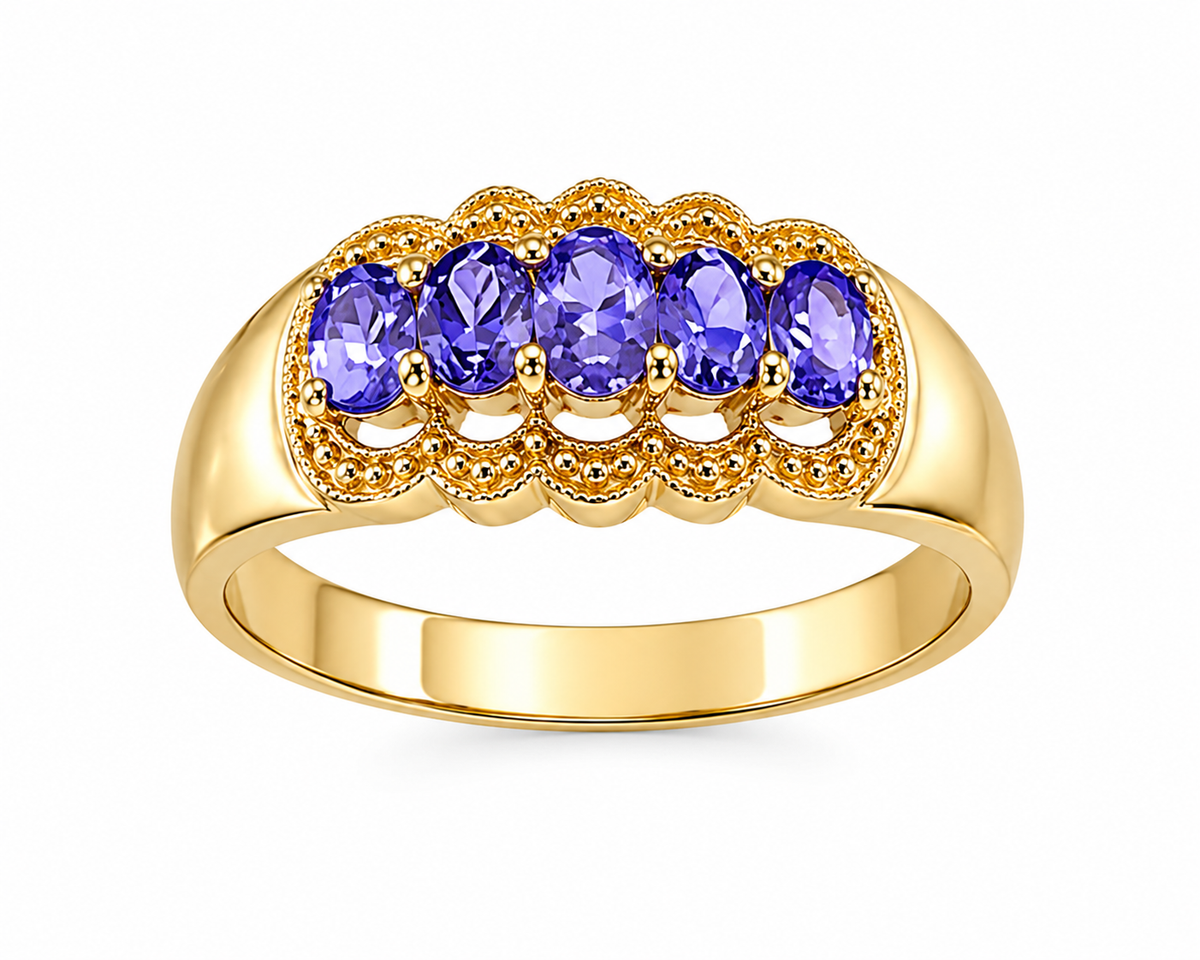 Tanzanite and Gold over Sterling Band Ring