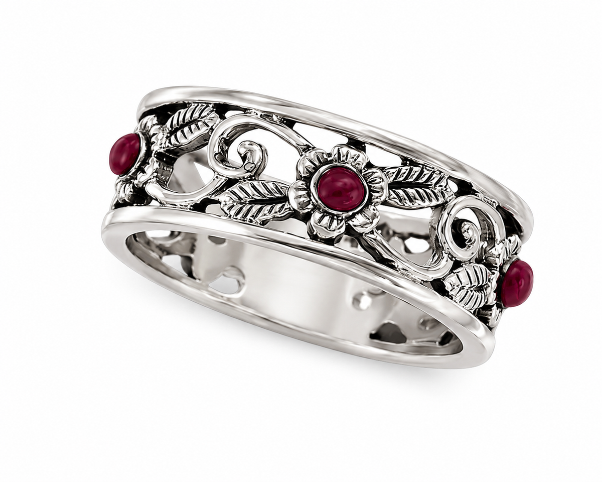 Carnelian and Antiqued Sterling Eternity Ring